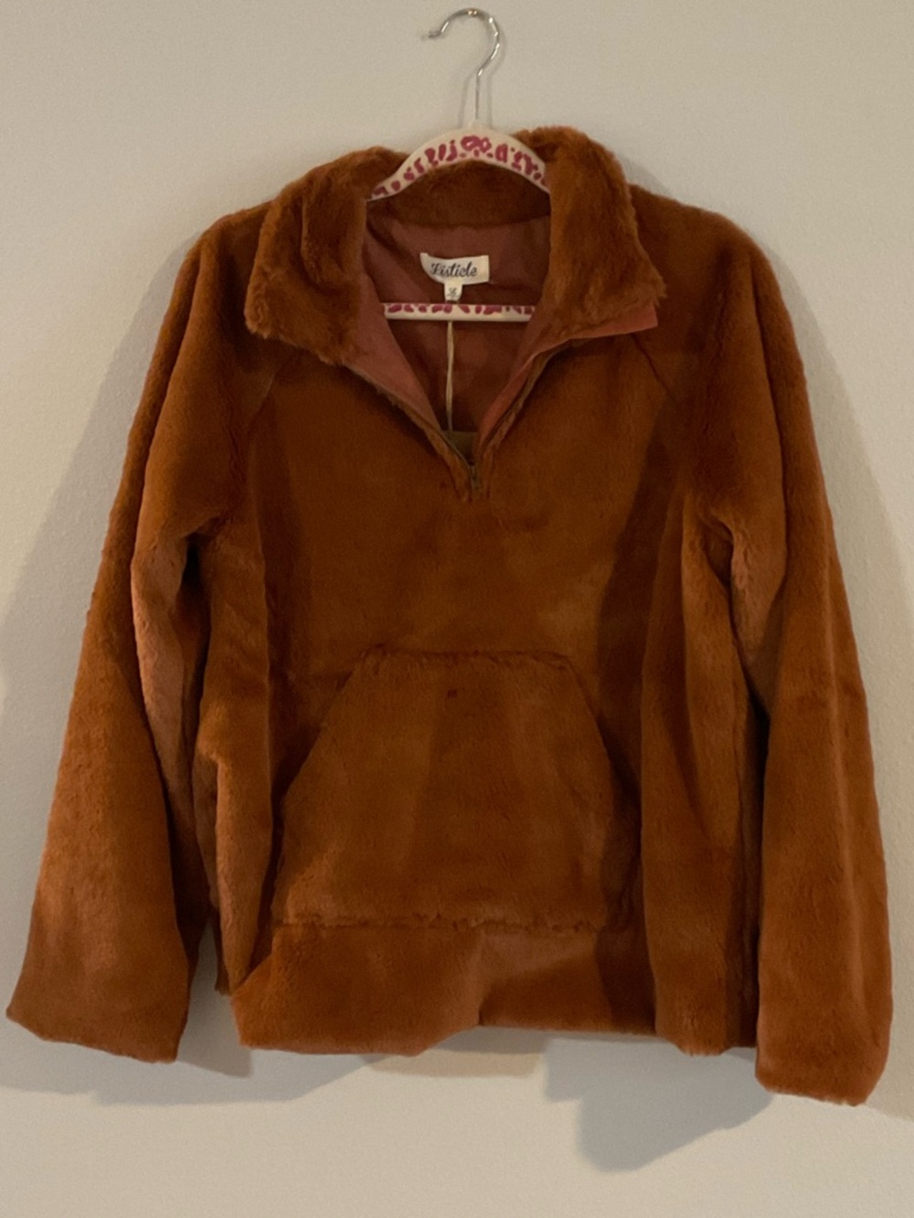Listicle Terra Cotta Plush Pullover Quarter Zip Jacket